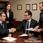 Signature d'un accord officiel entre représentants VTC et plateformes dans un bureau en France.